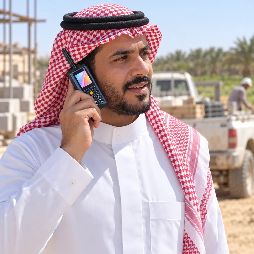 عامل في موقع عمل يتصل من الجوال